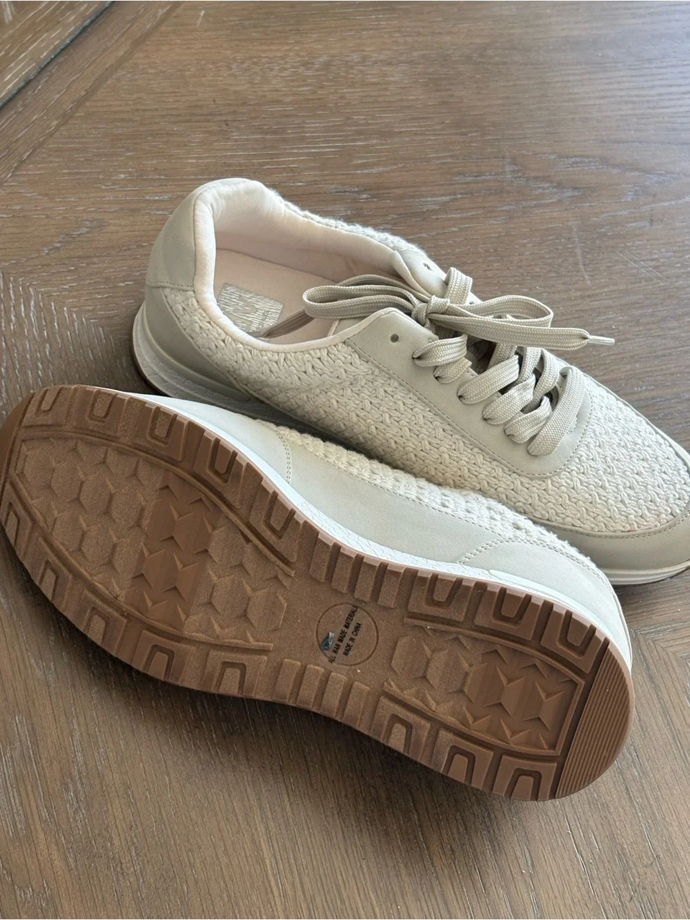 Dolce Vita Cream Knit Lace-Up Sneakers
